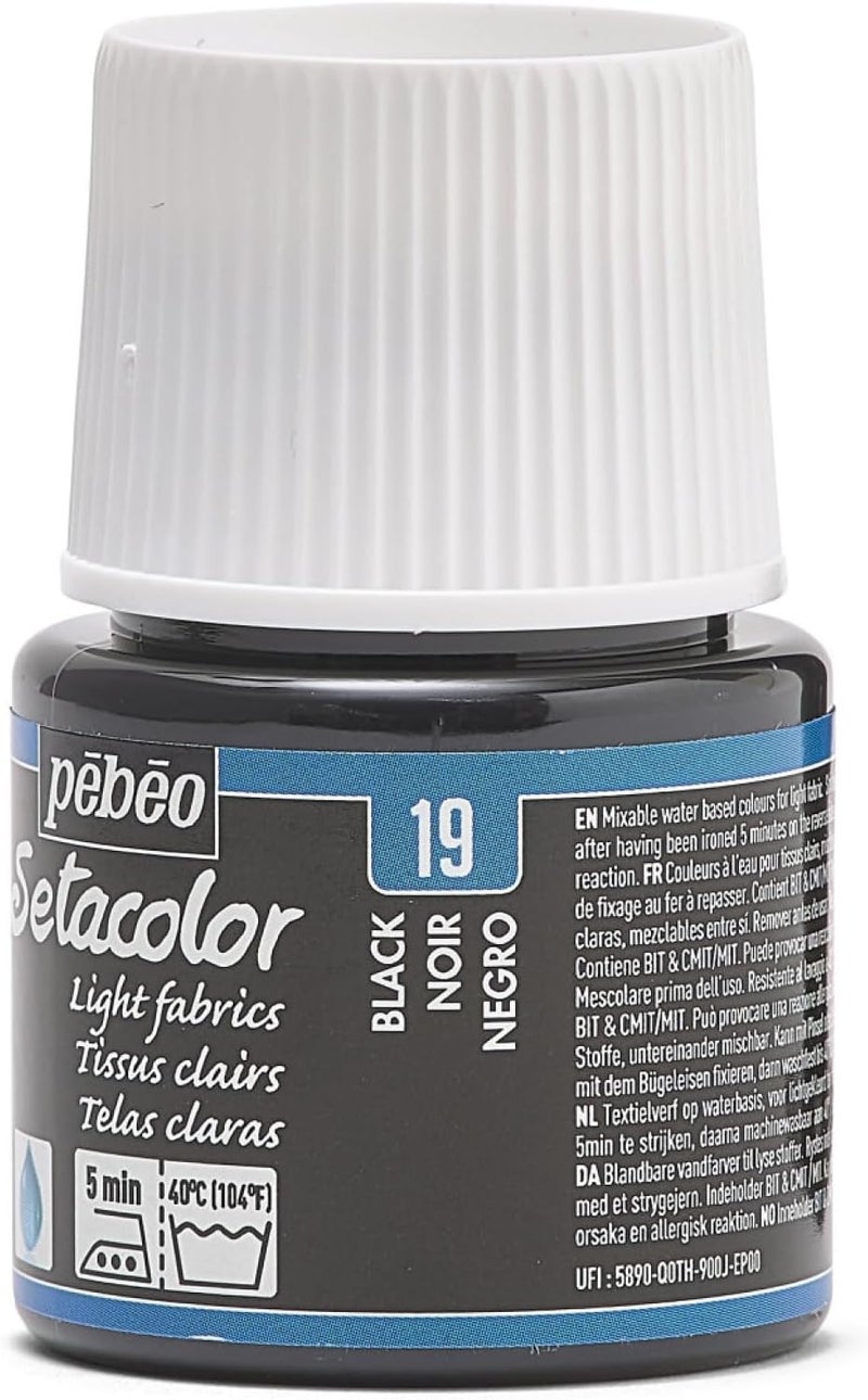 PEBEO Setacolor Light Fabric Paint - 45ml Bottle in Black - Image 4