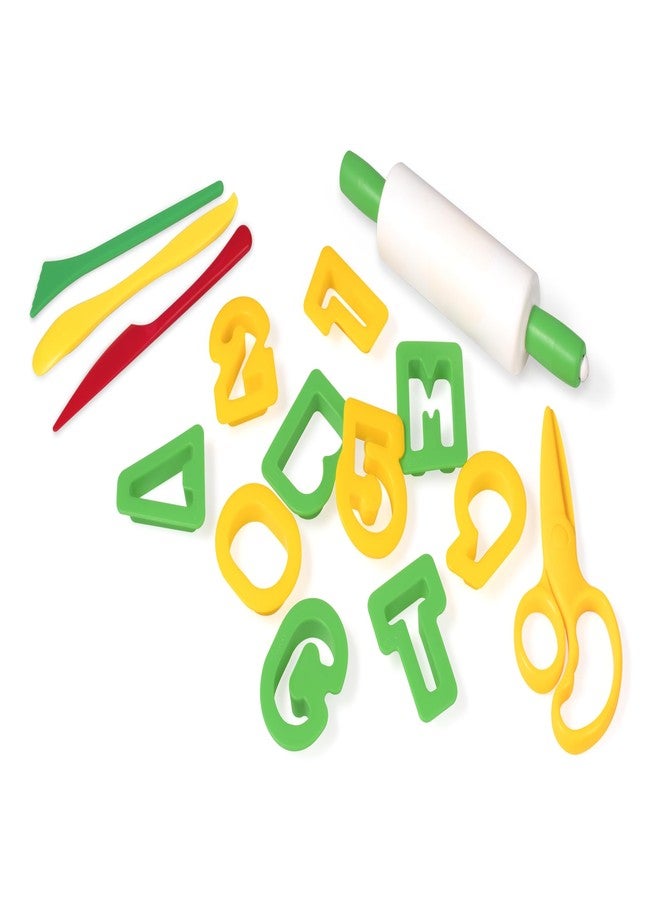 Jovi - Playdough Tools for Kids, 44 Modeling and Cutting Tools for Modeling Clays, Air Dry, Dough, Plasticine... Accessories Set with Letters, Numbers, 1 Rolling Pin and Scissors (P7AN) - Image 3
