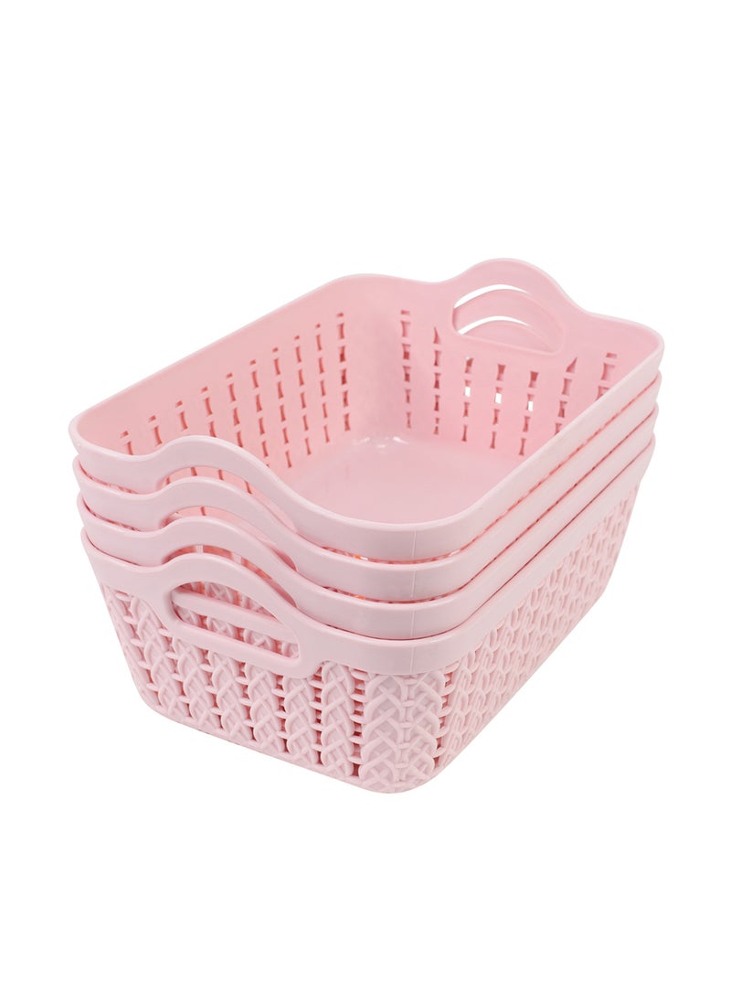 Yonovo Plastic Storage Basket - 4-Piece, Pink - Durable Organizer Bins with Ventilated Design and Ergonomic Handles, Stackable and Lightweight - Ideal for Kitchen, Bathroom, Office, Nursery, Pantry, and Shelf Storage  - Image 1