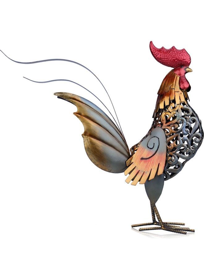 NIBEMINENT Carved Iron Rooster Metal Sculpture Multicolour 43.1 x 14.7 18.3cm - Image 5