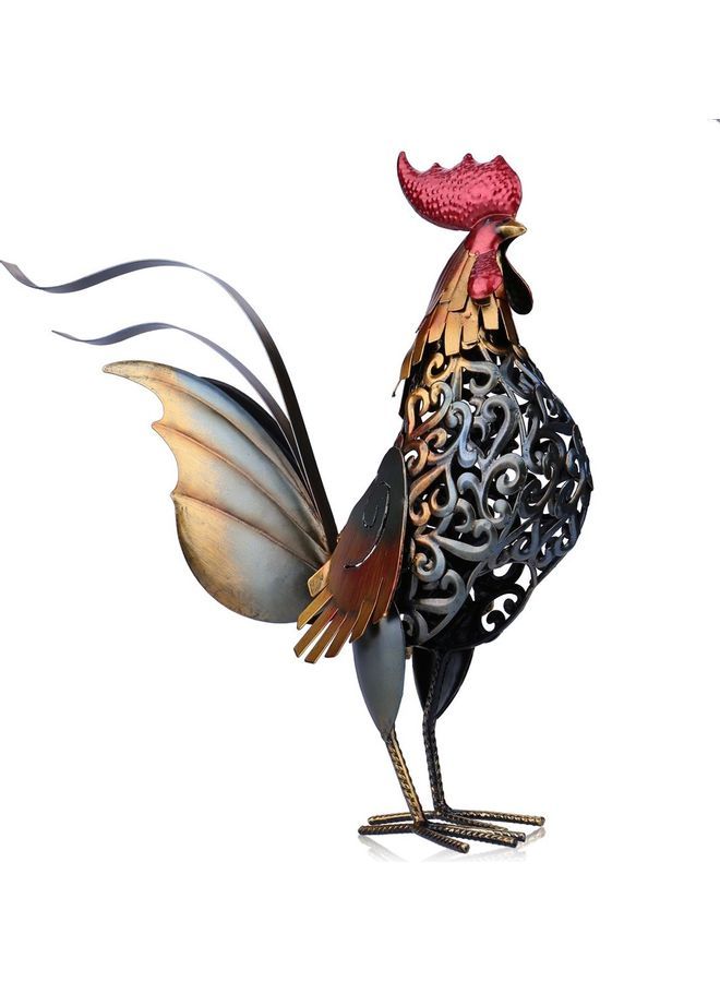 NIBEMINENT Carved Iron Rooster Metal Sculpture Multicolour 43.1 x 14.7 18.3cm - Image 1