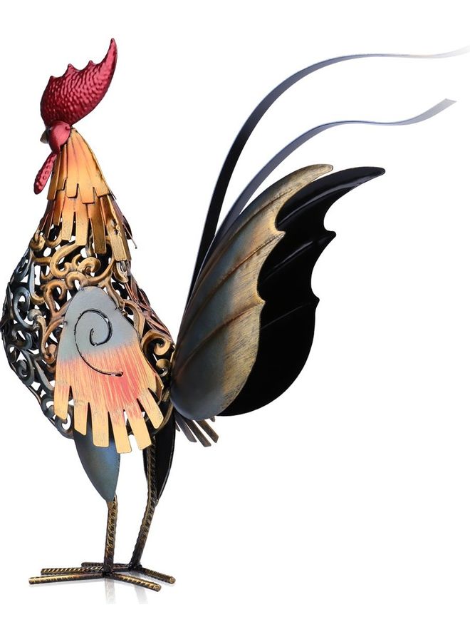 NIBEMINENT Carved Iron Rooster Metal Sculpture Multicolour 43.1 x 14.7 18.3cm - Image 2