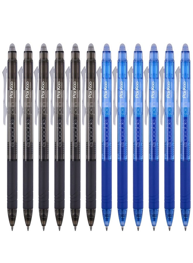 ParKoo Retractable Erasable Gel Pens Clicker Fine Point 0.7 mm, No Need for White Out, 6 Black/6 Blue Ink for Completing Sudoku and Crossword Puzzles - Image 1
