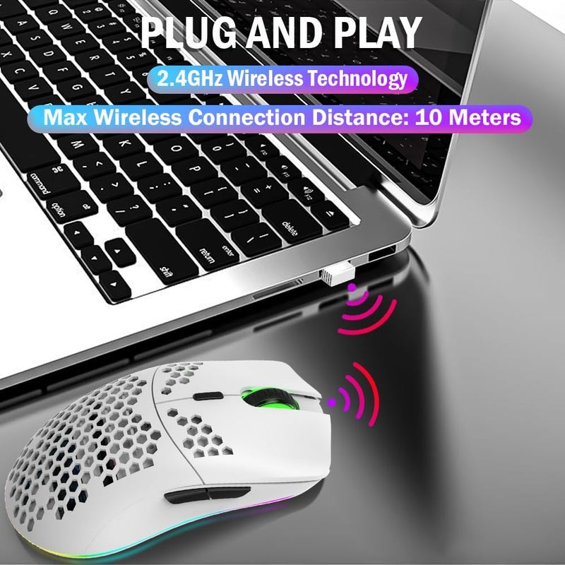 Aerbee Wireless Gaming Mouse, Honeycomb Hollow Design Ergonomic Wireless Mouse with Backlight, 6 Buttons 4 Speed Adjustable DPI Computer Mouse Rechargeable RGB Gaming Wireless Mouse for Mac Laptop PC - Image 3