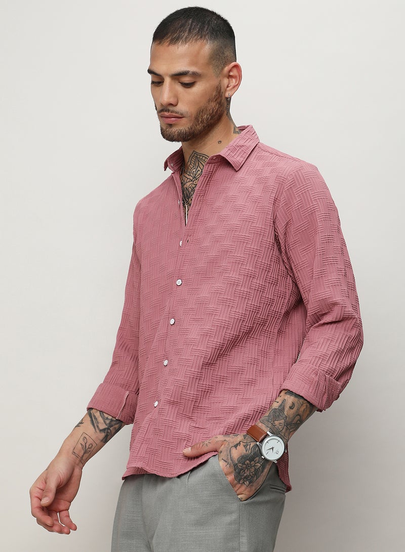 Campus Sutra Men's Nude Pink Self-Design Intertwine Shirt - Image 3