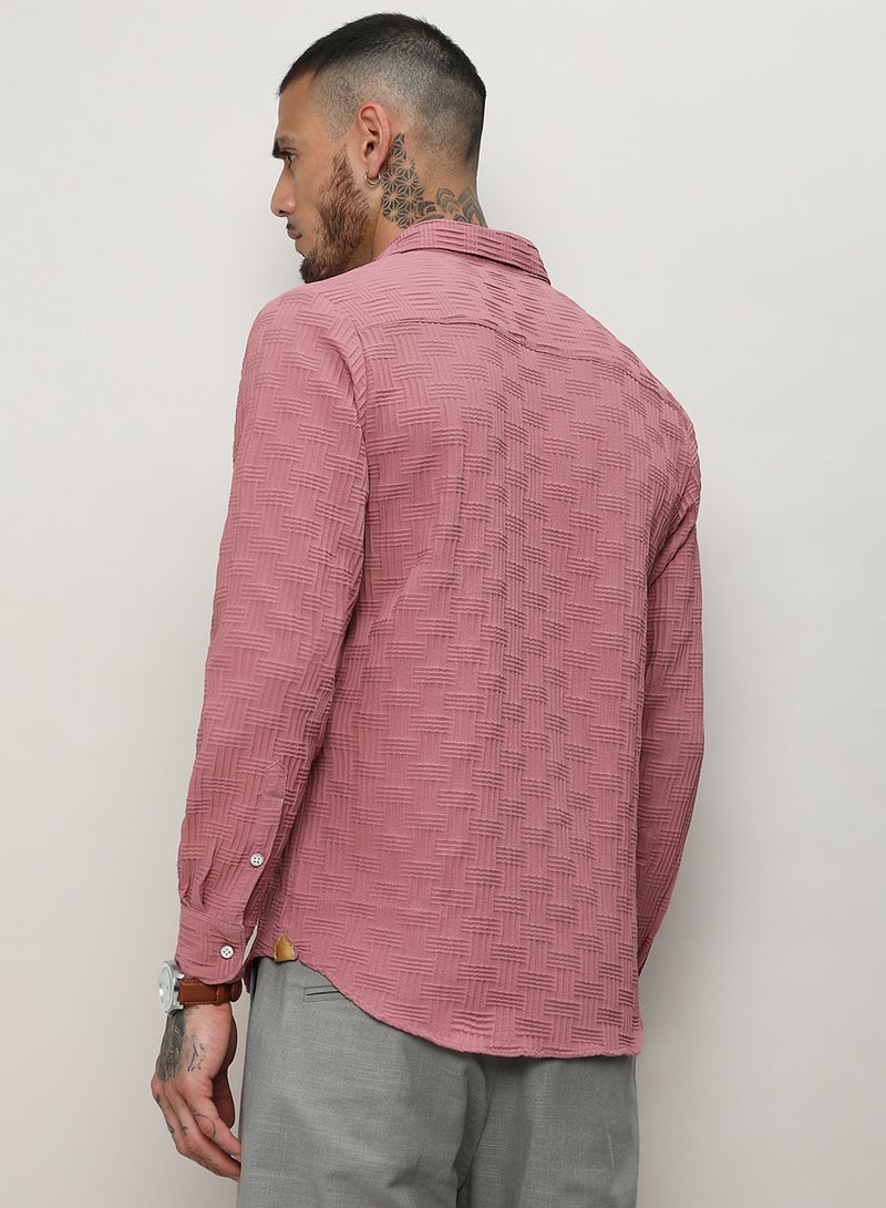 Campus Sutra Men's Nude Pink Self-Design Intertwine Shirt - Image 5