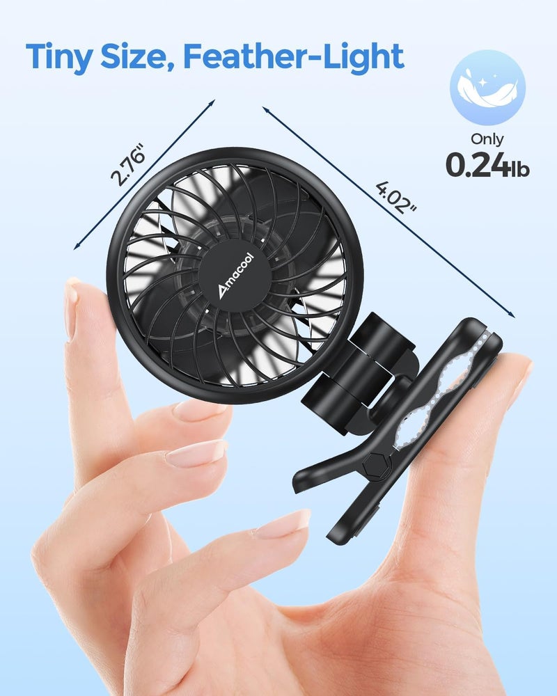 AMACOOL مروحة ميني للأطفال من AMACOOL مع مشبك لحاملة الأطفال، مقعد السيارة، سرير الأطفال، مروحة محمولة بسرعة 3، تبريد لمدة 10 ساعات، قابلة للشحن، خفيفة الوزن 0.24 رطل، آمنة للفجوات، قابلة للدوران 360 درجة لحقيبة الحفاضات، عربة الأطفال، السفر - Image 2