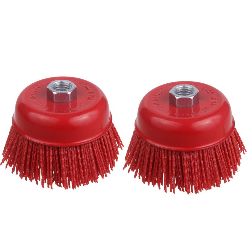 WENORA 4 Inch Abrasive Filament Nylon Cup Brush for Angle Grinder, 5/8" 11 Thread, Nylon Wheel Brush for Grinders -Remove Rust, Corrosion, Paint, for Surface Pre-Treatment of Various Metals (2 Pack) - Image 1