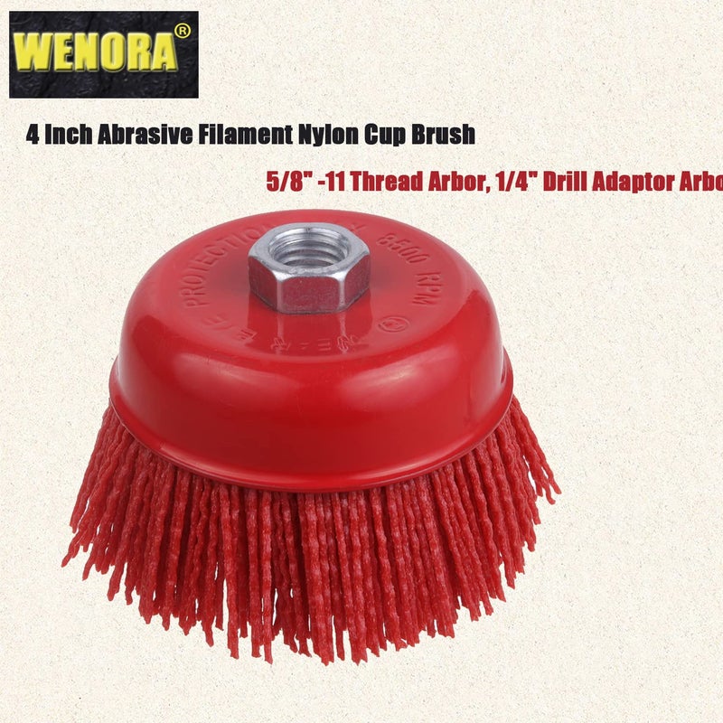 WENORA 4 Inch Abrasive Filament Nylon Cup Brush for Angle Grinder, 5/8" 11 Thread, Nylon Wheel Brush for Grinders -Remove Rust, Corrosion, Paint, for Surface Pre-Treatment of Various Metals (2 Pack) - Image 4
