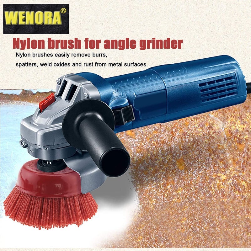 WENORA 4 Inch Abrasive Filament Nylon Cup Brush for Angle Grinder, 5/8" 11 Thread, Nylon Wheel Brush for Grinders -Remove Rust, Corrosion, Paint, for Surface Pre-Treatment of Various Metals (2 Pack) - Image 2