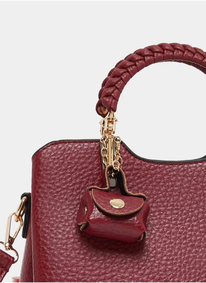 Styli Textured Pouch Drop Handbag with Top Handle