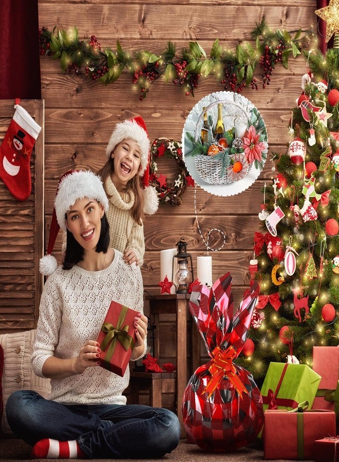 تيلينغ لفة تغليف سيلوفان لعيد الميلاد، طولها 100 قدم وعرضها 32 بوصة وسماكتها 3.1 مل، ورق تغليف طويل، أكياس هدايا بلاستيكية، غلاف سلة كبيرة لتزيين عيد الميلاد، أعمال فنية وحرفية، زهور (أسود وأحمر، مربعات) - Image 3