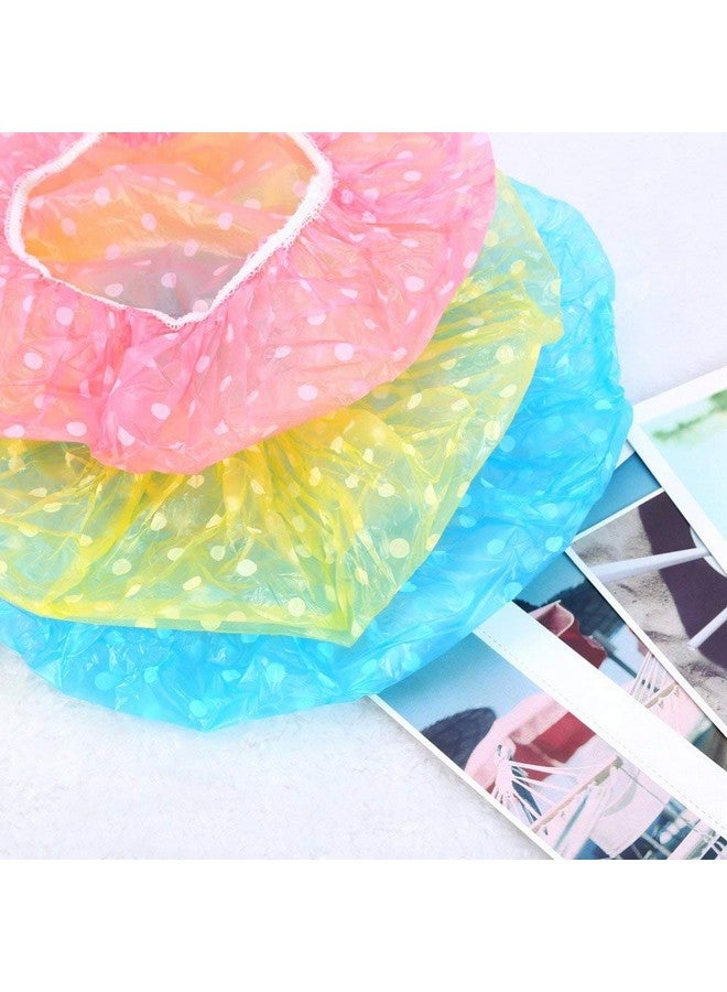 CONNECTWIDE CONNECTWIDE Polka Dot Fancy Shower Caps, Waterproof ABS Bath Cap Bathing Hair Cap Salon Hat for Kids Adults, Lady Salon Spa with Elastic Band (One Size Fits All)- Assorted (Set of 9)  - Image 3
