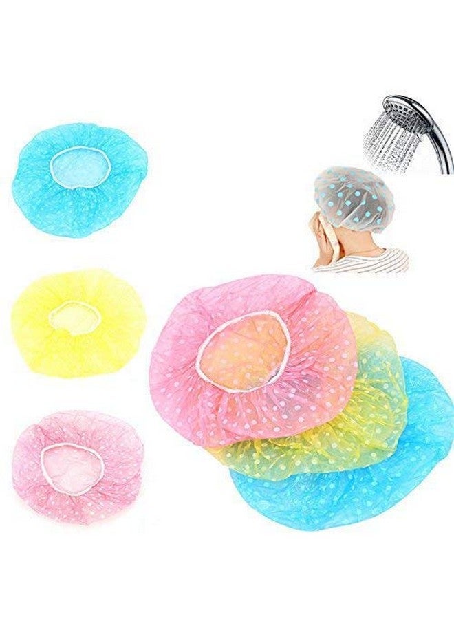 CONNECTWIDE CONNECTWIDE Polka Dot Fancy Shower Caps, Waterproof ABS Bath Cap Bathing Hair Cap Salon Hat for Kids Adults, Lady Salon Spa with Elastic Band (One Size Fits All)- Assorted (Set of 9)  - Image 1