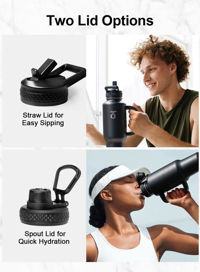 Trebo 40 oz Water Bottle Insulated Fit Car Cup Holder with Handle, Stainless Steel Water Bottles Flask with Spout Straw Lids, Double Wall Travel Reusable Tumbler, Leakproof Mug,Keep Cold &Hot,Black - Image 5
