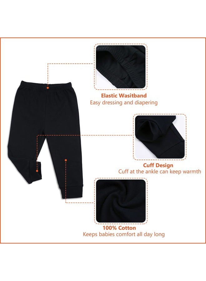 SOBOWO Solid Baby Sweatpants, Unisex Baby Toddler Cotton Crawling Pants for Newborn Boys Girls 0-24 Months, Black/Black, 0-3 Months - Image 4