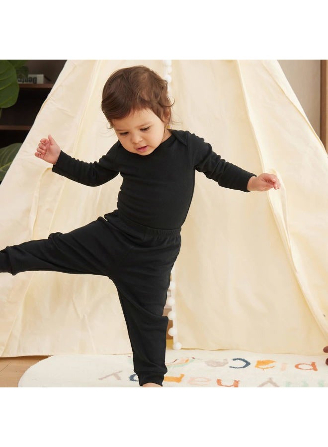 SOBOWO Solid Baby Sweatpants, Unisex Baby Toddler Cotton Crawling Pants for Newborn Boys Girls 0-24 Months, Black/Black, 0-3 Months - Image 2