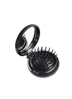 Oasisgalore Folding Mini Hair Brush with Mirror，Travel Size Round Mini  Massage Comb for Women & Girls(Black)  - Image 1