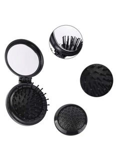 Oasisgalore Folding Mini Hair Brush with Mirror，Travel Size Round Mini  Massage Comb for Women & Girls(Black)  - Image 3