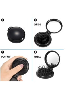 Oasisgalore Folding Mini Hair Brush with Mirror，Travel Size Round Mini  Massage Comb for Women & Girls(Black)  - Image 4