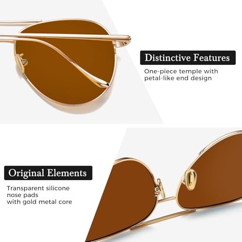 SUNGAIT Women’s Lightweight Oversized Aviator Sunglasses - Polarized Lens (Light-Gold Frame/Non-mirrored Brown Lens, 60) 1603TKC - Image 4