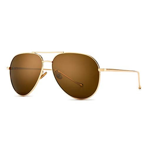 SUNGAIT Women’s Lightweight Oversized Aviator Sunglasses - Polarized Lens (Light-Gold Frame/Non-mirrored Brown Lens, 60) 1603TKC - Image 1