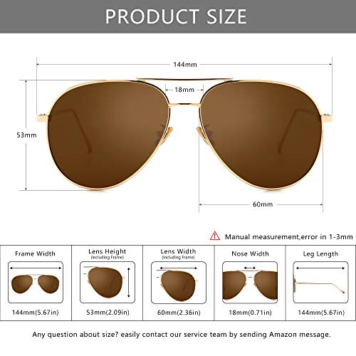 SUNGAIT Women’s Lightweight Oversized Aviator Sunglasses - Polarized Lens (Light-Gold Frame/Non-mirrored Brown Lens, 60) 1603TKC - Image 5