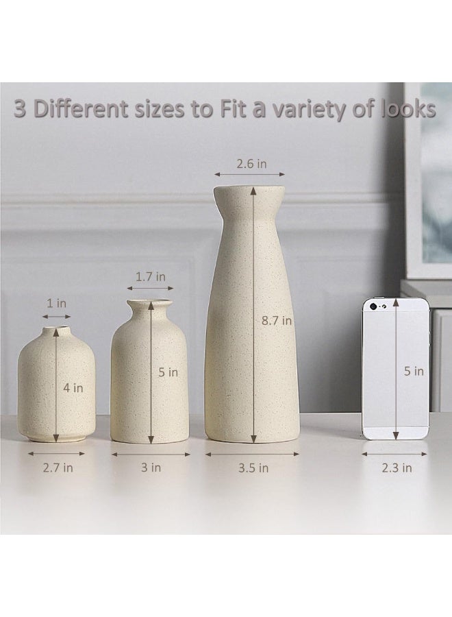Ceramic Vase Set-3, Small Flower Vase for Home Decor, Put Dried Flowers & Pampas Grass, Modern Boho Farmhouse Style Decorative Vase for Entryway, Table, Shelf (Beige) - Image 3