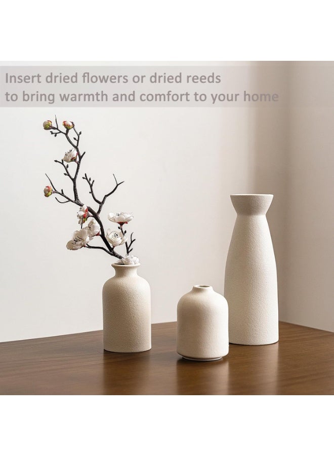 Ceramic Vase Set-3, Small Flower Vase for Home Decor, Put Dried Flowers & Pampas Grass, Modern Boho Farmhouse Style Decorative Vase for Entryway, Table, Shelf (Beige) - Image 5