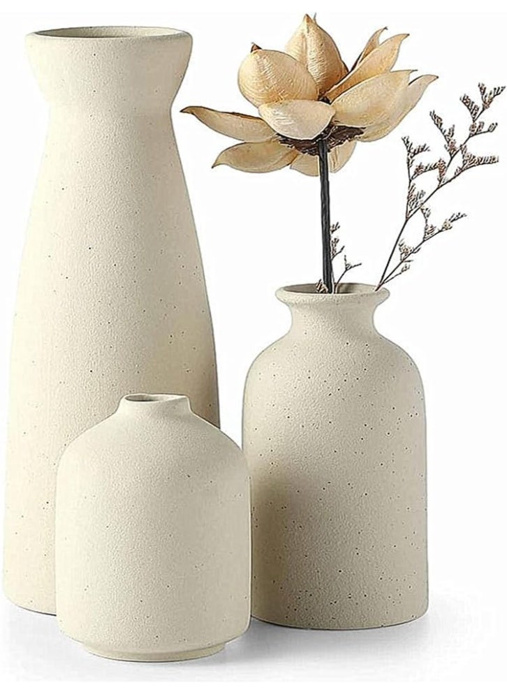 Ceramic Vase Set-3, Small Flower Vase for Home Decor, Put Dried Flowers & Pampas Grass, Modern Boho Farmhouse Style Decorative Vase for Entryway, Table, Shelf (Beige) - Image 1