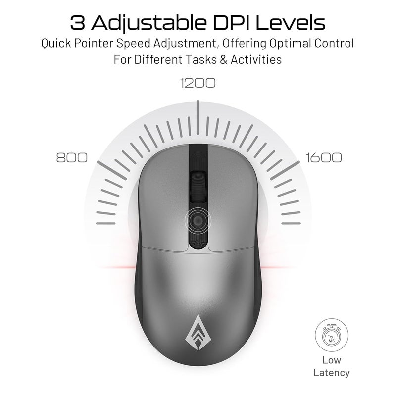 Archer Tech Lab Wireless Mouse, 2.4GHz USB Nano Receiver, 3 DPI (800/1200/1600), Ergonomic Lightweight Design 55g, 10M Range, Plug & Play, 2 Million Clicks, for Windows PC/Laptop (Precision 100-Grey) - Image 4