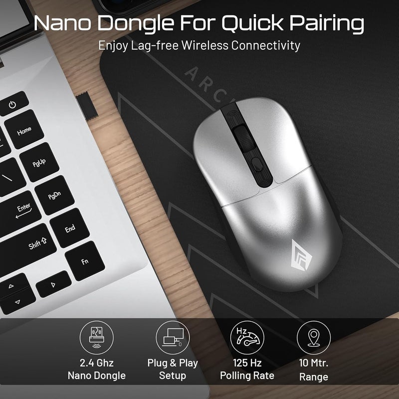 Archer Tech Lab Wireless Mouse, 2.4GHz USB Nano Receiver, 3 DPI (800/1200/1600), Ergonomic Lightweight Design 55g, 10M Range, Plug & Play, 2 Million Clicks, for Windows PC/Laptop (Precision 100-Grey) - Image 3