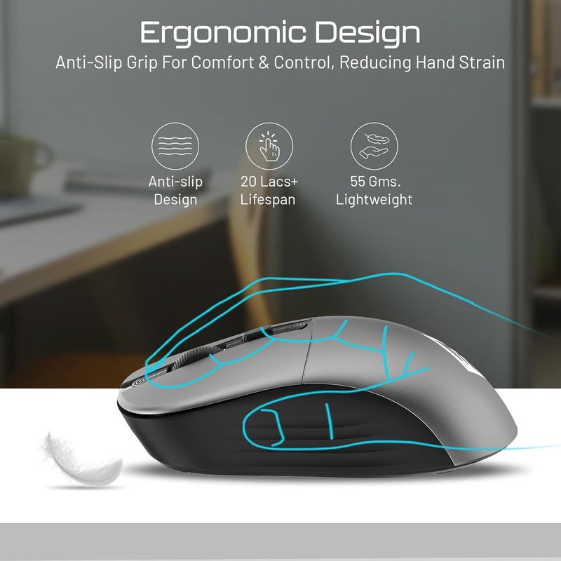 Archer Tech Lab Wireless Mouse, 2.4GHz USB Nano Receiver, 3 DPI (800/1200/1600), Ergonomic Lightweight Design 55g, 10M Range, Plug & Play, 2 Million Clicks, for Windows PC/Laptop (Precision 100-Grey) - Image 5