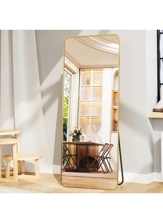 ديكور هيلز مرآة كاملة الطول 65 × 180 سم معلقة أو مائلة على الحائط، إطار ذهبي عمودي عالي الدقة مستطيل كامل الجسم طويل كبير مثبت على الأرض أو مثبت على الحائط - Image 2