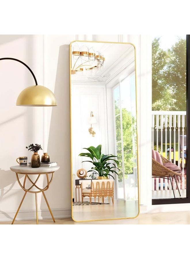 ديكور هيلز مرآة كاملة الطول 65 × 180 سم معلقة أو مائلة على الحائط، إطار ذهبي عمودي عالي الدقة مستطيل كامل الجسم طويل كبير مثبت على الأرض أو مثبت على الحائط - Image 1