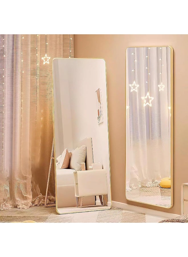 ديكور هيلز مرآة كاملة الطول 65 × 180 سم معلقة أو مائلة على الحائط، إطار ذهبي عمودي عالي الدقة مستطيل كامل الجسم طويل كبير مثبت على الأرض أو مثبت على الحائط - Image 4