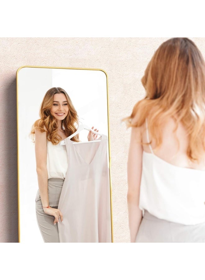 ديكور هيلز مرآة كاملة الطول 65 × 180 سم معلقة أو مائلة على الحائط، إطار ذهبي عمودي عالي الدقة مستطيل كامل الجسم طويل كبير مثبت على الأرض أو مثبت على الحائط - Image 3