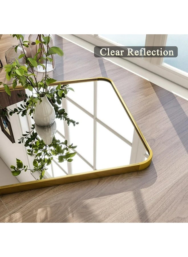 ديكور هيلز مرآة كاملة الطول 65 × 180 سم معلقة أو مائلة على الحائط، إطار ذهبي عمودي عالي الدقة مستطيل كامل الجسم طويل كبير مثبت على الأرض أو مثبت على الحائط - Image 5