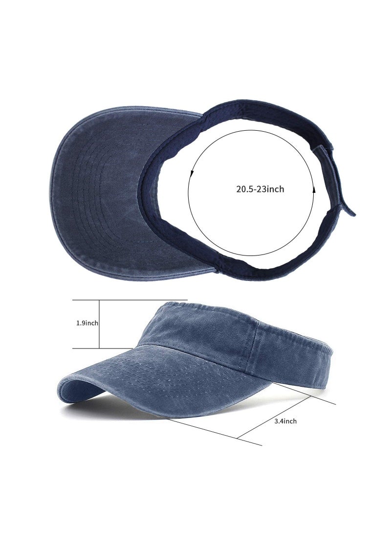 Generic 3 Pack Sun Visor Hats Cooling Lightweight Sports Adjustable Washed Cowboy Hat Twill Cotton Run Visors(White, Navy, Grey) - Image 2