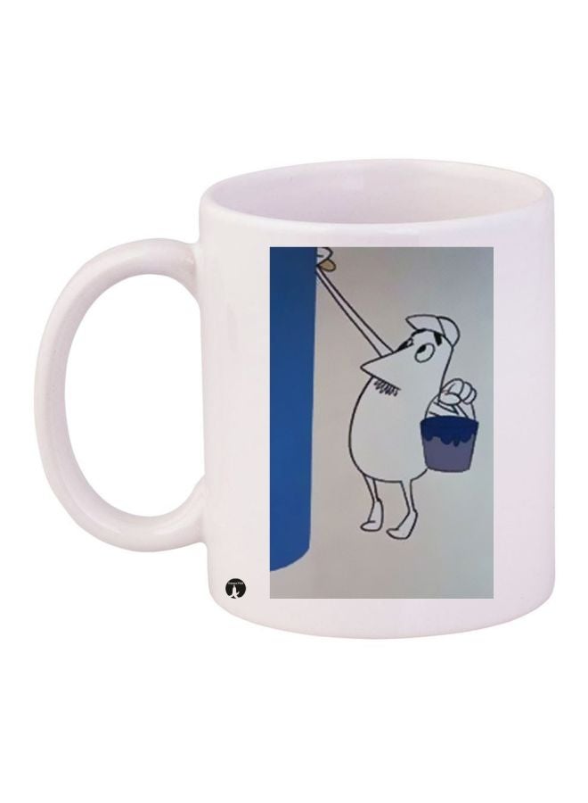 Cartoon Printed Coffee Mug White/Grey/Blue 11ounce