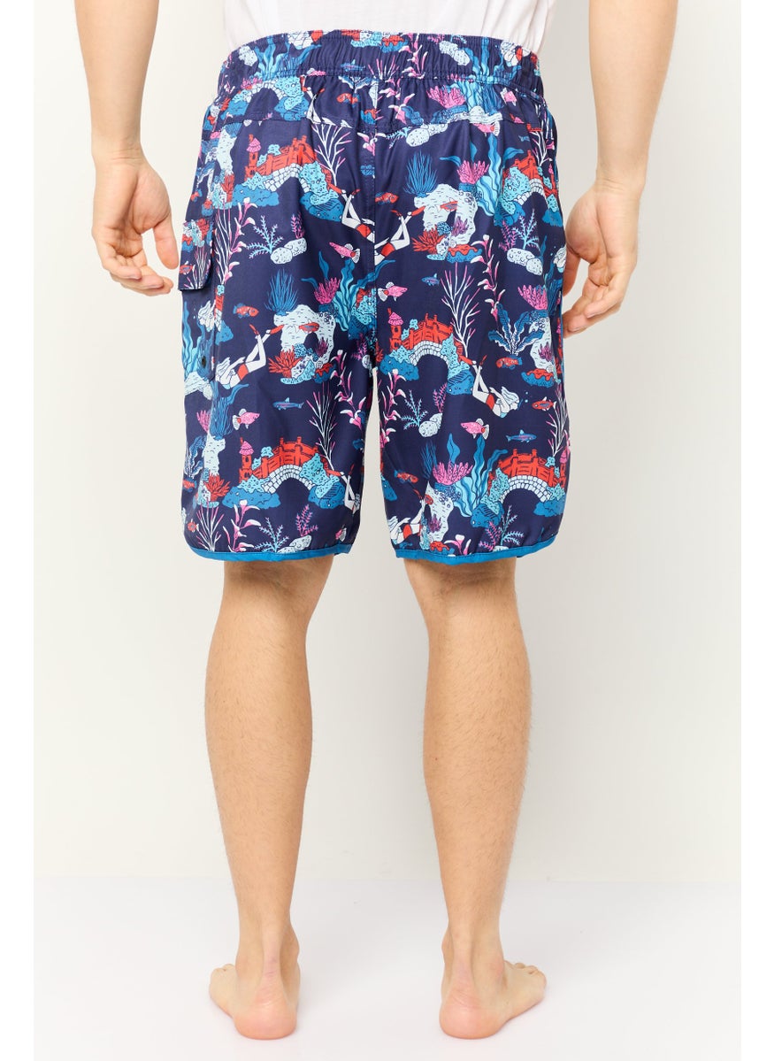 Sovereign Code - Men Allover Print Drawstring Board Shorts, Multicolor - Image 1