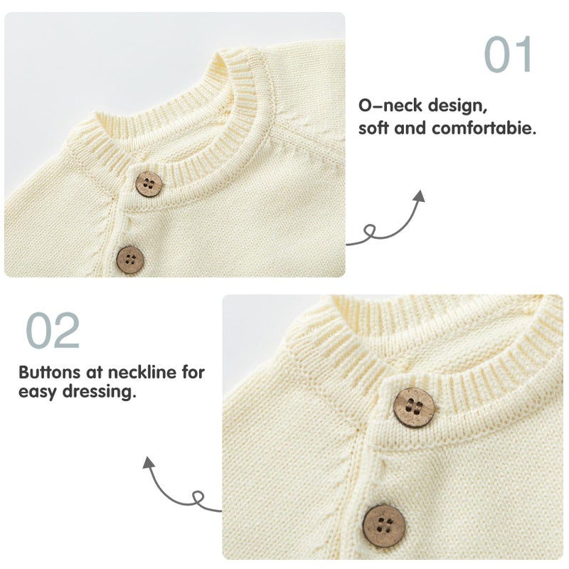 pureborn Baby Boys Girls Pullover Sweater Cotton Knit Warm Crewneck Long Sleeve Tops Cream 12-18 Months - Image 4