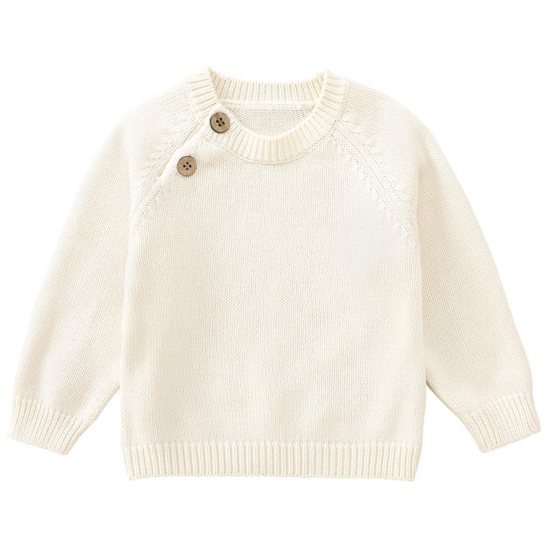 pureborn Baby Boys Girls Pullover Sweater Cotton Knit Warm Crewneck Long Sleeve Tops Cream 12-18 Months - Image 1