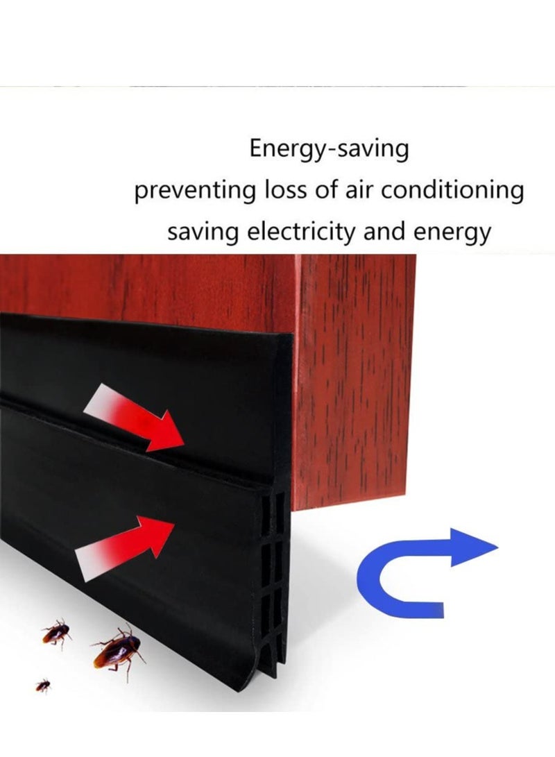 SYOSI مانع تسرب الهواء تحت الباب مقاوم للعوامل الجوية ممتص للصوت طقم مطاطي للأبواب الداخلية والخارجية حاجز فعال ضد المسودات والضوضاء (1م أسود) - Image 2