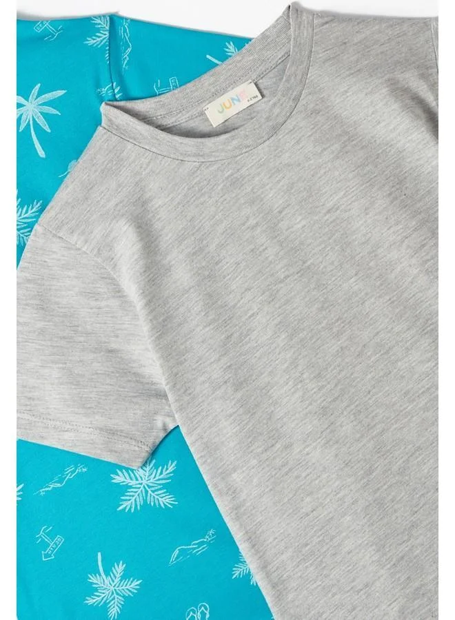 جون June Boy 2-Pack Patterned and Plain Tshirt Turquoise - Greymelange