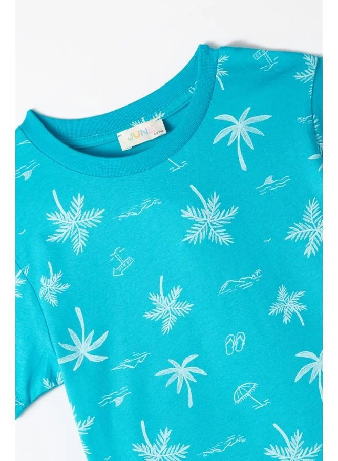 جون June Boy 2-Pack Patterned and Plain Tshirt Turquoise - Greymelange