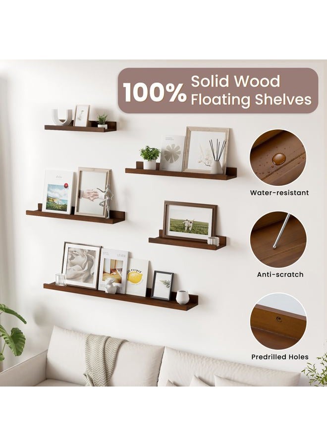 Acovy Floating Shelves for Wall, 24 inch Solid Wood Picture Ledge Shelf, Picture Shelf for Wall with Ledge, Floating Book Shelves for Living Room Bedroom Kitchen Nursery Decor, Walnut, Set of 2 - Image 5