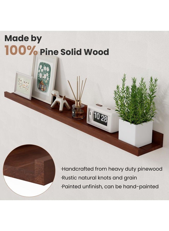 Acovy Floating Shelves for Wall, 24 inch Solid Wood Picture Ledge Shelf, Picture Shelf for Wall with Ledge, Floating Book Shelves for Living Room Bedroom Kitchen Nursery Decor, Walnut, Set of 2 - Image 2