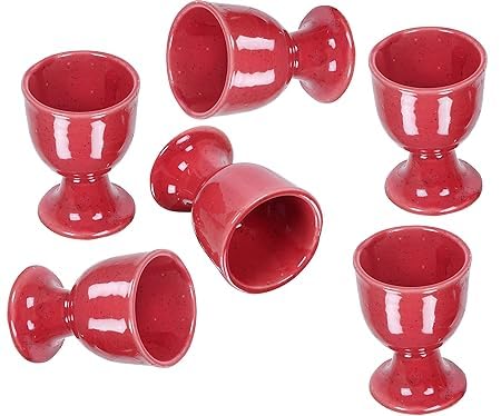 Qimacplus Elevate Your Breakfast Experience Soft Boiled Egg Holder Set Stylish Ceramic Egg Cups Perfect Housewarming Gift Set of 6 (Red Matt) - Image 2