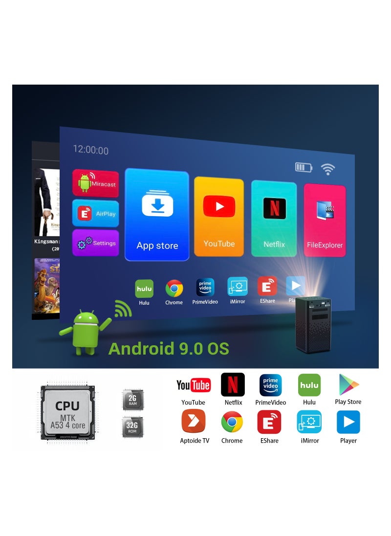 BYINTEK - BYINTEK P20 Upgraded Mini DLP 3D Projector, Battery Powered Portable HD LED Wifi Projector, Supports 1080P 4K, Android 9.0 OS, Wireless Smartphone Display - Image 1